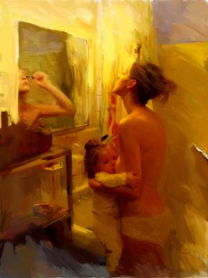 Multitasking - oil on canvas, 30x40 - Winner of Solo Award at Art Expo 2012, First place NOAPS and PSoA member competition. Over 1 million shares on social media and front page at Reddit
